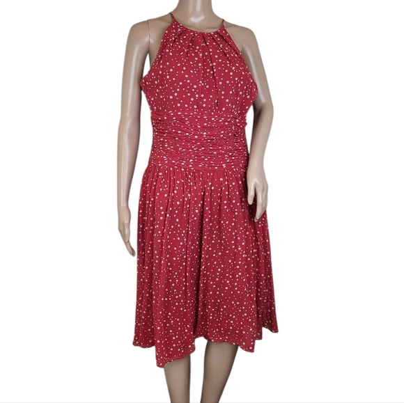 Suzi CHIN Maggy Boutique Silk Red Polka Dot Halter Dress Womens Size 12 - Picture 1 of 4